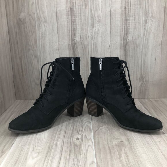 Lucky Brand Ankle Boots Womens 8M Persee Black Leather Zip Lace Up Booties - Picture 5 of 11